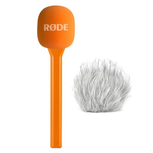 Rode Handadapter Interview GO Orange mit Fell-Windschutz