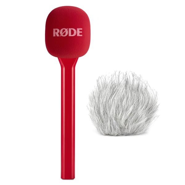 Rode Handadapter Interview GO Rot mit Fell-Windschutz