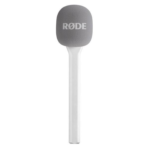 Rode Handadapter Interview GO Weiss mit Fell-Windschutz
