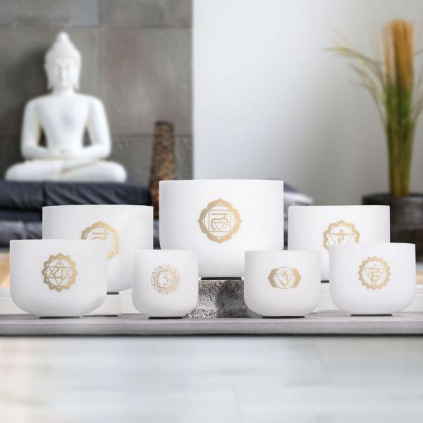 keepdrum Klangschalen-Set Chakra Set Gold 8-14 Zoll mit Zubehör