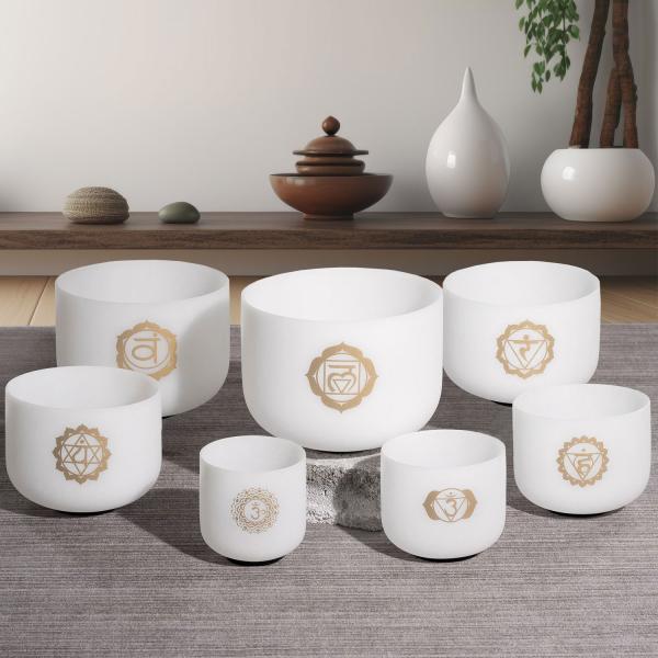 keepdrum Klangschalen-Set Chakra Set Gold 8-14 Zoll mit Zubehör