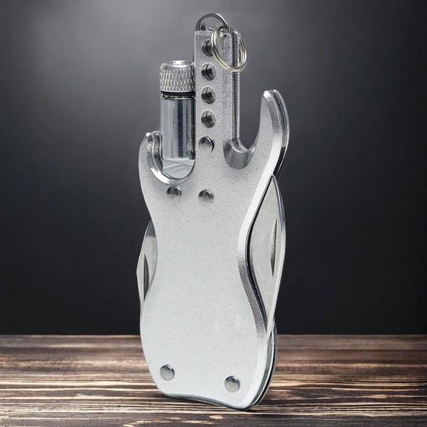 keepdrum Personalisierter Schlüsselanhänger Multitool-Gitarre Silberfarben