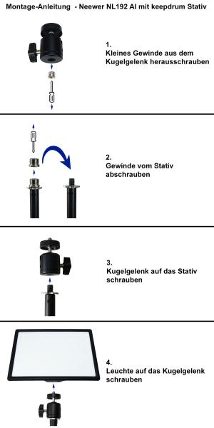 Neewer Dauerlicht NL192AI LED Flächenleuchte mit Stativ und Kugelgelenk