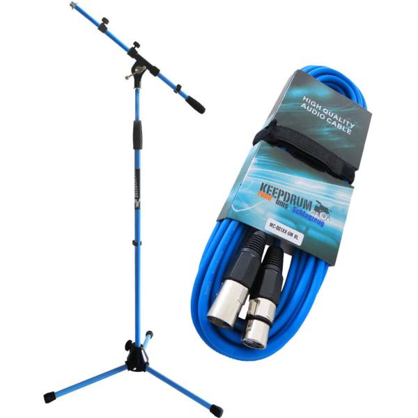 keepdrum Mikrofonständer MS106 BL Blau mit 6m XLR Kabel Blau