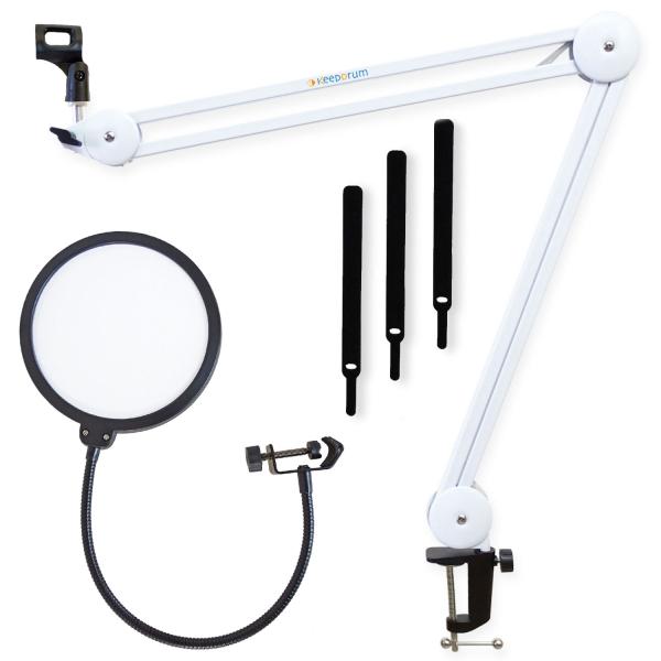 keepdrum MS138 Mikrofonarm Weiss mit Popschutz Weiss