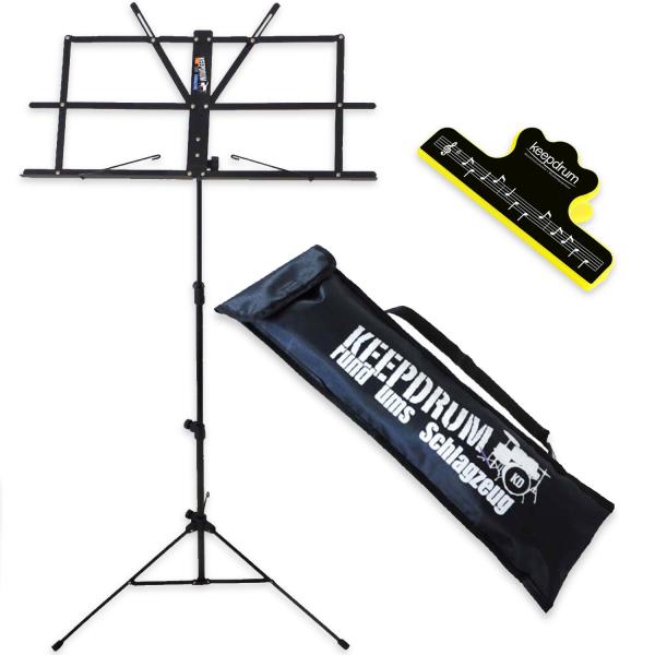 keepdrum Notenständer Schwarz MUS2BK mit Notenklammer