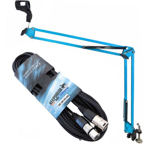 keepdrum NB35 BL Blau Gelenkarm Mikrofonstativ mit Mikrofonkabel