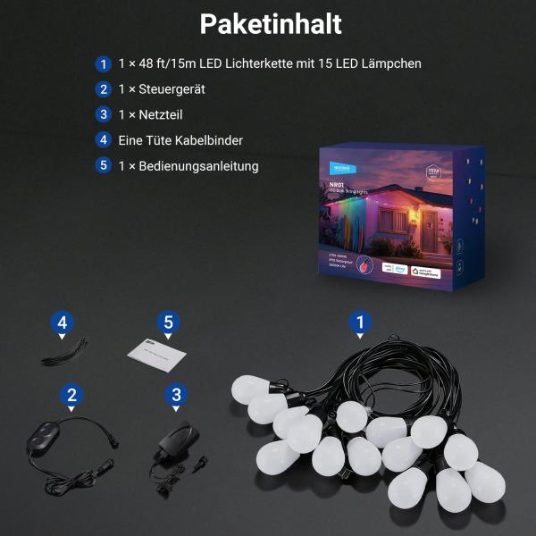 Neewer LED-Lichterkette NR01-15 mit App-Steuerung 15m