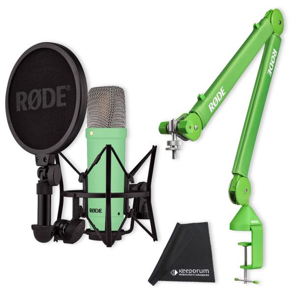 Rode Mikrofon NT1 Signature Grün mit PSA1+ Gelenkarm Grün und Tuch
