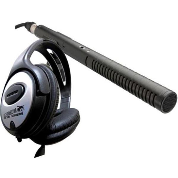 Rode NTG-1 Richtmikrofon mit Kopfhörer