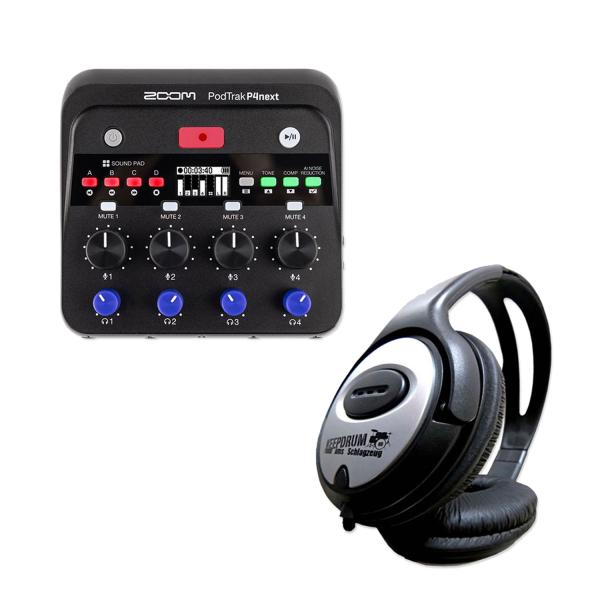 Zoom Audio-Recorder PodTrak P4next 4-Spur Podcast-Mixer mit Kopfhörer