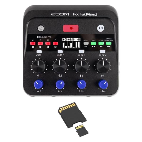 Zoom Audio-Recorder PodTrak P4next 4-Spur Podcast-Mixer mit Speicherkarte