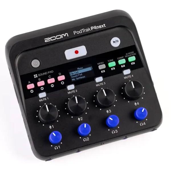 Zoom Audio-Recorder PodTrak P4next Mixer mit Bluetooth Adapter und Tuch