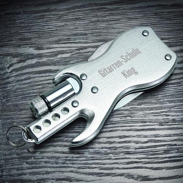 keepdrum Personalisierter Schlüsselanhänger Multitool-Gitarre Silberfarben