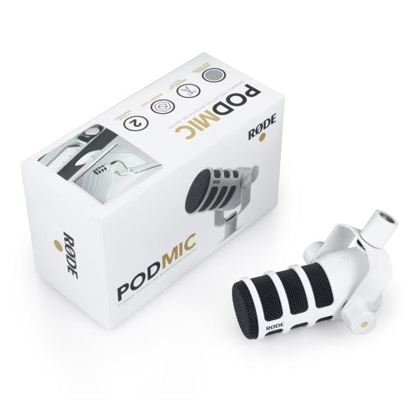 Rode Mikrofon Podmic Weiss mit DS-3 Tisch-Stativ und Kabel