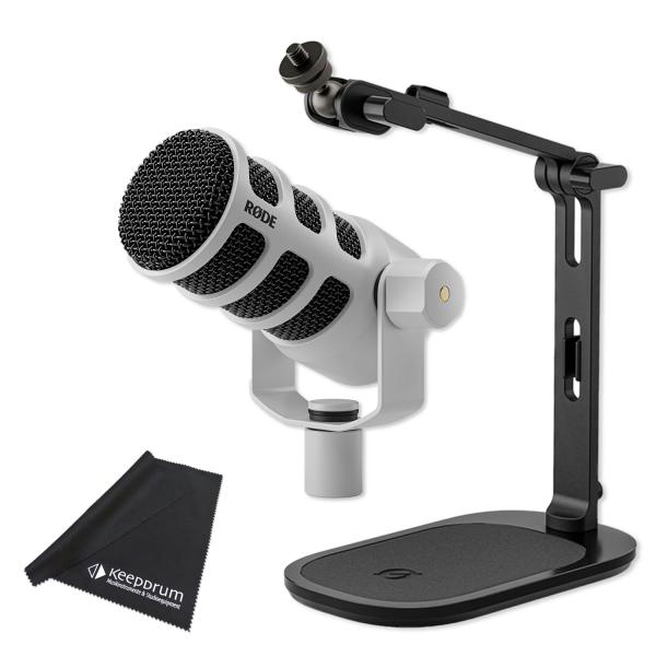 Rode Mikrofon Podmic USB Weiss mit DS-3 Tisch-Stativ und Tuch