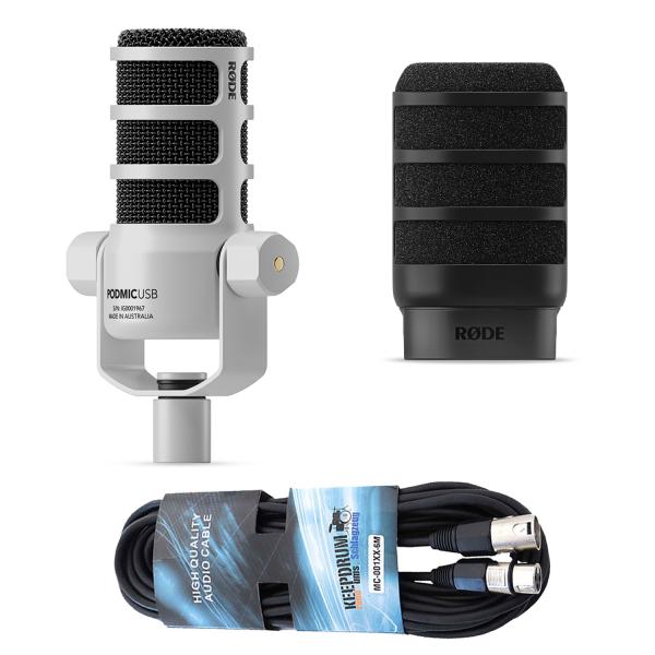 Rode Mikrofon Podmic USB Weiss mit WS14 Popschutz und Kabel