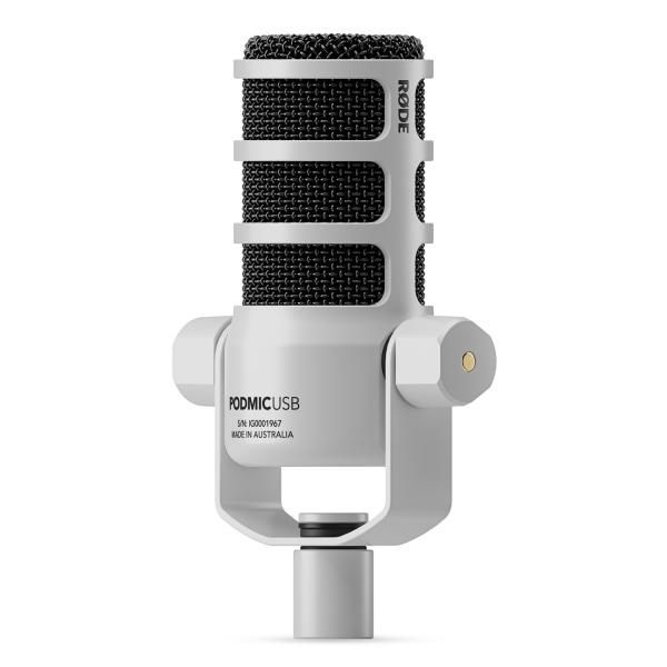 Rode Mikrofon Podmic USB Weiss mit DS-3 Tisch-Stativ und Tuch