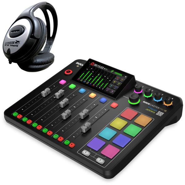 Rode Rodecaster Pro II Podcast Station mit Kopfhörer