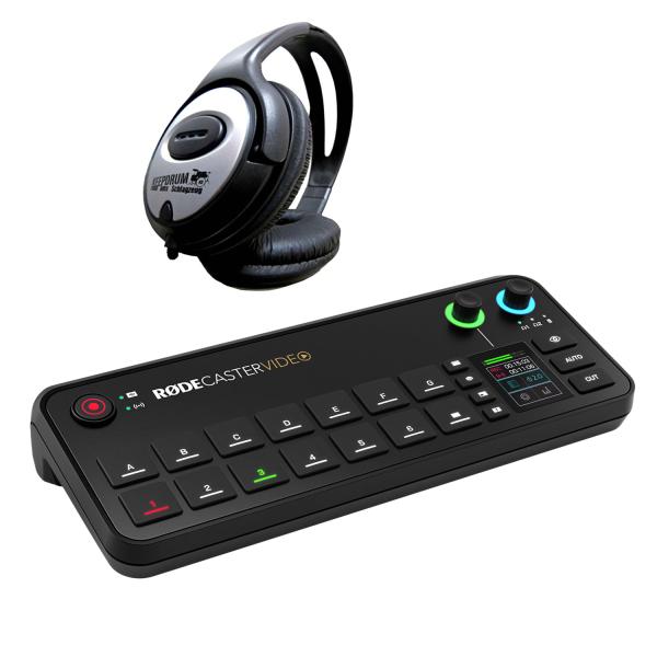 Rode Rodecaster Video Produktions-Konsole mit Kopfhörer