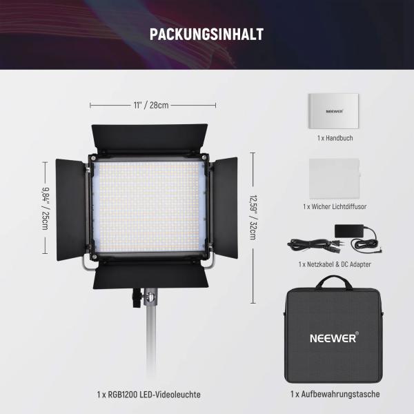 Neewer Flächenleuchte RGB1200 LED Videoleuchte