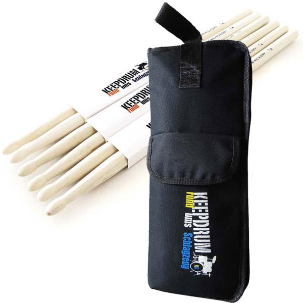 keepdrum 7A Hickory Drumsticks 3 Paar mit Stickbag