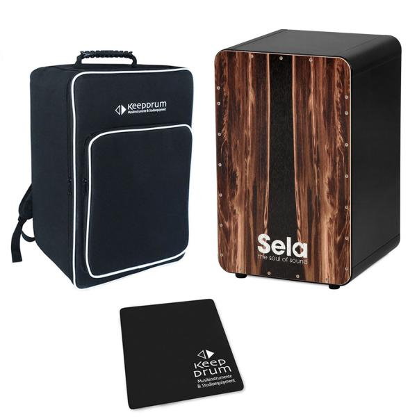 Sela SE089 Cajon Black Dark Nut mit Tasche mit Sitzpad