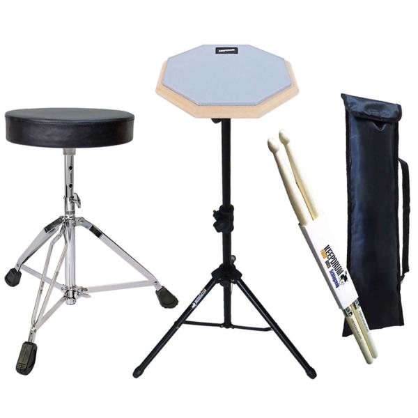 keepdrum DP-GY8 Übungspad Practice Pad Grau mit Stativ mit Hocker mit Sticks