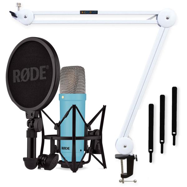 Rode NT1 Signature Blue Mikrofon Blau mit Gelenkarm Weiss