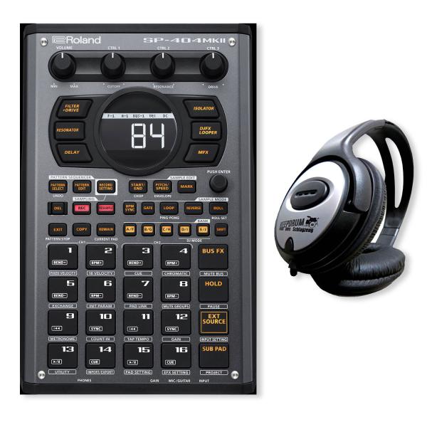Roland Sampler SP-404 MKII mobiler Sequencer mit Kopfhörer
