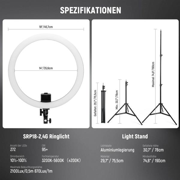 Neewer Ringlicht SRP18-2.4G LED-Leuchte mit Fernbedienung
