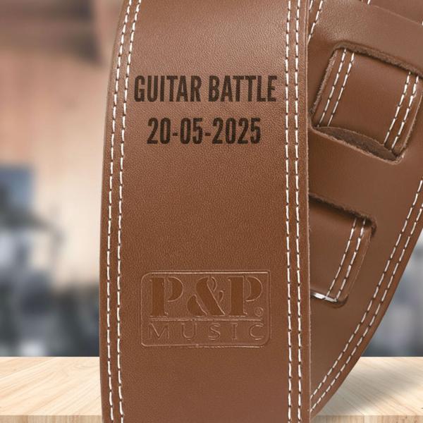 keepdrum personalisierter Gitarrengurt aus Echt-Leder Braun mit Gravur