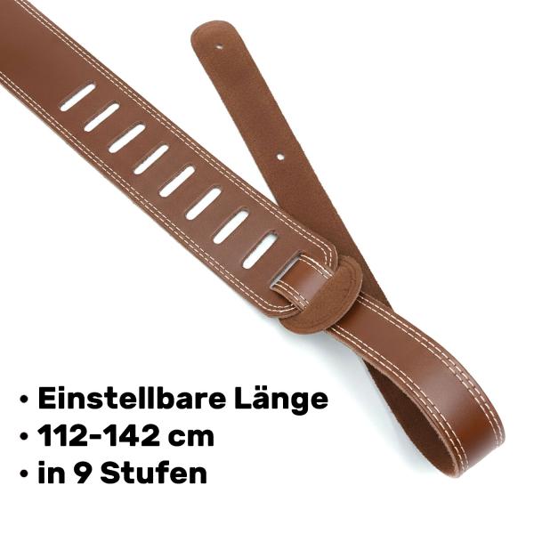 keepdrum Gitarrengurt aus Echt-Leder Braun mit Doppelnaht