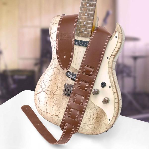 keepdrum Gitarrengurt aus Echt-Leder Braun mit Doppelnaht