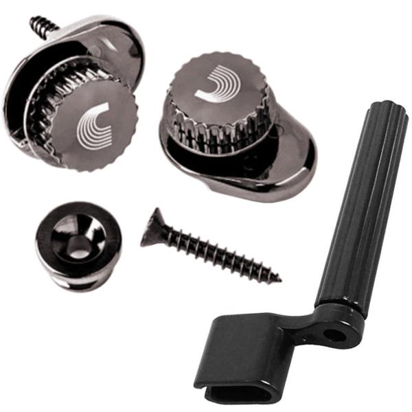 Planet Waves Strap Locks Nickel mit Saitenkurbel