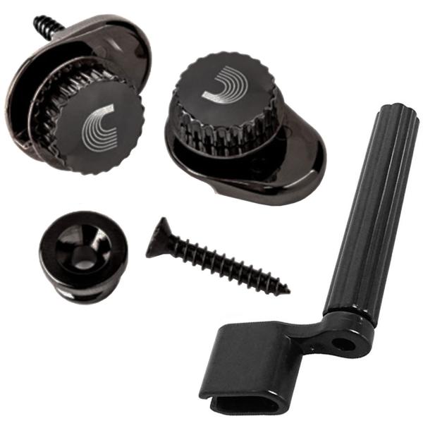 Planet Waves Strap Locks Schwarz mit Saitenkurbel