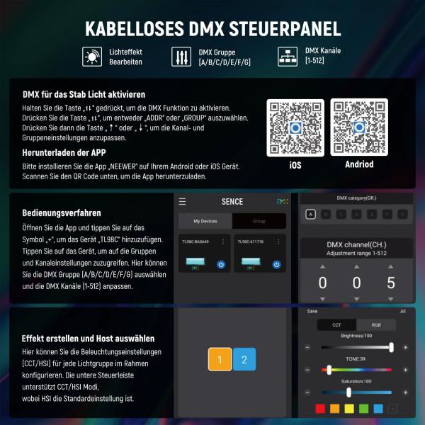 Neewer Dauerlicht TL98C magnetisches RGB Hand-Stablicht mit Netzteil