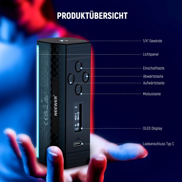 Neewer Dauerlicht TL98C magnetisches RGB Hand-Stablicht