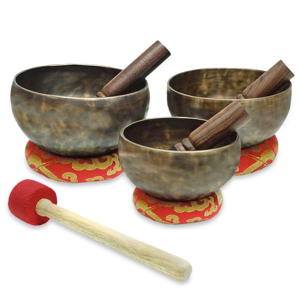 keepdrum Tibetische Bronze-Klangschalen Set mit Zubehör