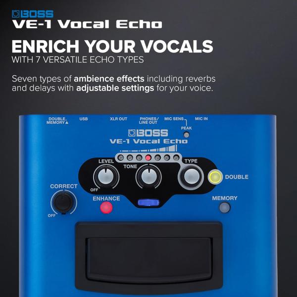 Boss Effektgerät VE-1 Vocal-Echo für Gesang mit XLR-Kabel