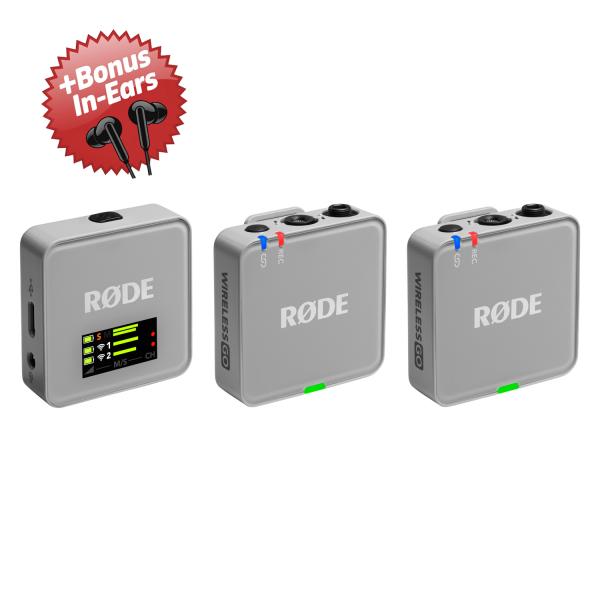 Rode Mikrofon-Funksystem Wireless GO Gen 3 Stone Grau + Bonus In-Ear Kopfhörer