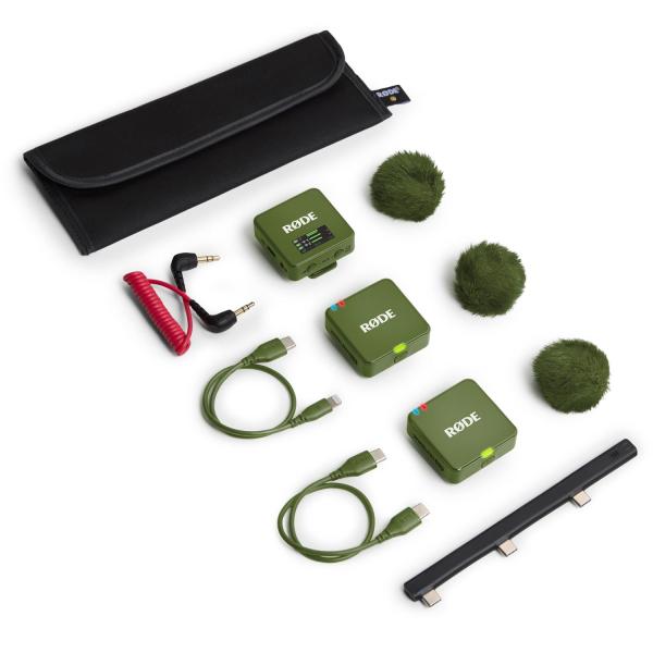 Rode Wireless GO Gen 3 Moss Khaki mit 2x Lavalier GO und 2x WS05