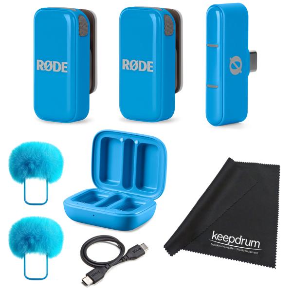 Rode Wireless Micro Drahtloses Mikrofon-System USB-C Blau mit Tuch