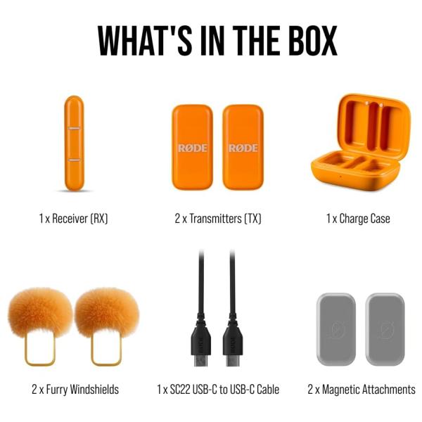 Rode Wireless Micro Mikrofon-System USB-C Orange mit Netzteil