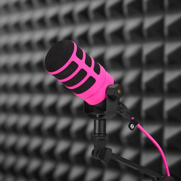 Rode Mikrofon Podmic mit WS14P Popschutz Pink und Kabel