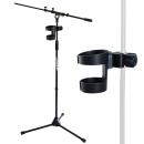 keepdrum Mikrofonständer MS106 BK mit Getränkehalter