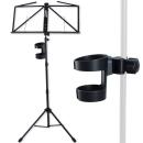 keepdrum Notenständer MUS3BK Schwarz mit Getränkehalter