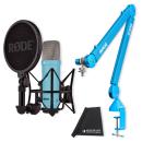 Rode Mikrofon NT1 Signature Blau mit PSA1+ Gelenkarm Blau und Tuch