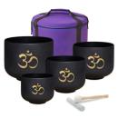 keepdrum Klangschalen-Set OM Pro Schwarz 4-Chakren Set mit Zubehör