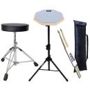 keepdrum DP-GY8 Übungspad Practice Pad Grau mit Stativ mit Hocker mit Sticks